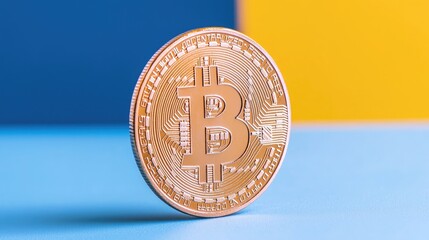 A close-up of a Bitcoin cryptocurrency coin featuring intricate details, symbolizing digital finance and investment trends.