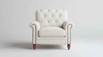 Elegant white tufted armchair in minimal decor.