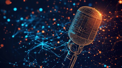 Wireframe microphone in digital space. (1)
