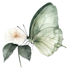 Fototapeta premium PNG Green butterfly on flower drawing leaves leaf.