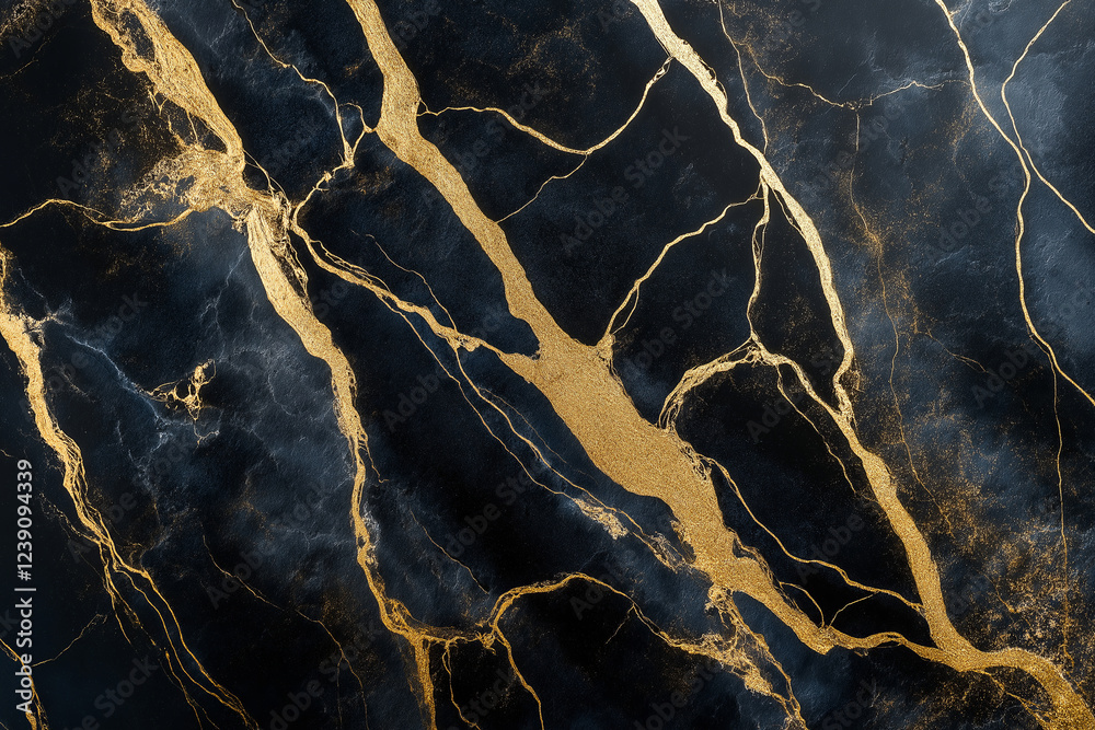 Poster a golden and black marble texture with soft, elegant veins running through it