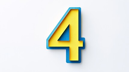 Blue and yellow number four on white background for creative designs