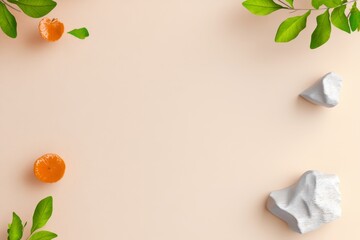 Obraz premium Fresh Clean Textured Wallpaper Natural Backdrop - Serene, minimalist design. Natural elements, clean lines, fresh citrus, textured stones