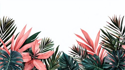 Fototapeta premium Vibrant tropical leaves with a blank background.