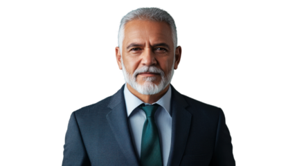 Confident senior businessman posing on transparent background
