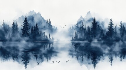 Serene Blue Mountainscape Reflecting in Still Water