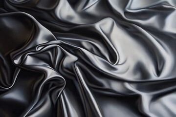 Fototapeta premium Elegant black satin fabric draping with soft folds and subtle sheen for backgrounds or fashion