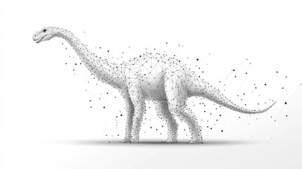 Abstract polygonal white dinosaur illustration on white background.