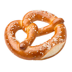 A soft pretzel with salt sprinkled on a transparent background