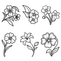 set of flowers line art vector illustration coloring page black and white 