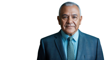 Confident senior businessman posing on transparent background