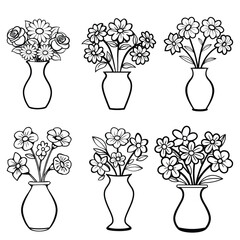 set of vase Flower line art vector illustration coloring page
