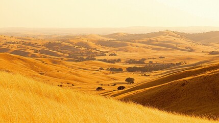 Obraz premium Golden Rolling Hills Under Soft Sunset Light in Rural Landscape