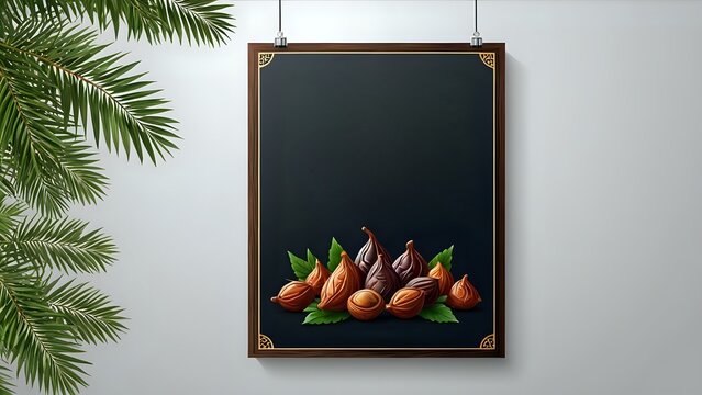 Figs and hazelnuts on a dark background, framed, with palm leaves. Perfect for food blogs, healthy eating, or autumn themes. - Powered by Adobe