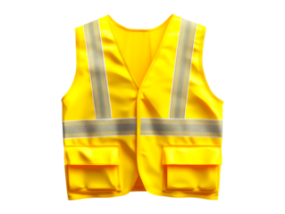 High-visibility safety vest isolated on transparent background, PNG, cut out, essential garment for worker protection in construction or traffic scenarios and ensuring safety on the job site