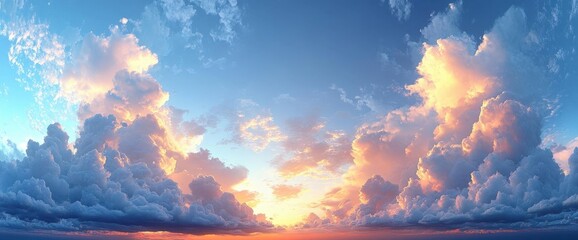Vibrant Sunset Cloudscape:  Blue Pink and Orange Hues