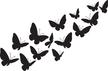 Hand drawn flock of flying butterfly silhouette