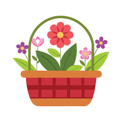 A basket with flowers colorful vector art illustration