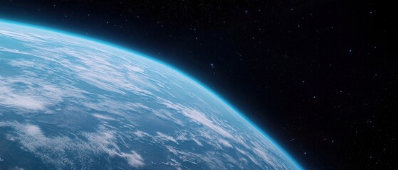 Fototapeta premium A stunning view of Earth from space, showcasing its blue oceans and cloud formations against a dark starry background.