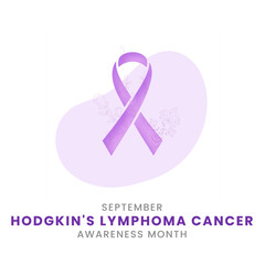 Purple ribbon with white background awareness graphic for International Hodgkin's Lymphoma Cancer Awareness Month