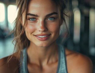 Close-up Portrait of a Beautiful Woman with Blue Eyes and a Gentle Smile