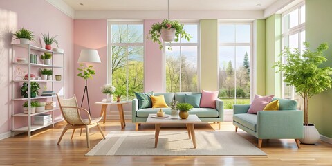 Minimalist Spring Interior: Pastel Decor & Soft Light - Stock Photo