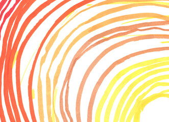 Close up of a yellow-red felt-tip pen radial stroke  for design on white paper background