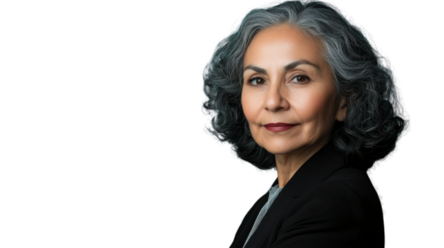 Confident senior businesswoman posing on transparent background