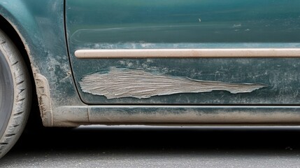 Close-up of light scratches on a car door, showing minor damage from a recent fender bender.