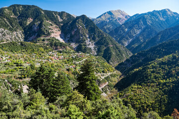 View of the traditional village of Agrafa at the Agrafa mountains in Central Greece