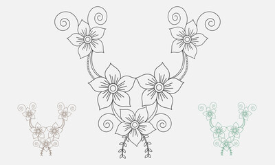 Floral ornament pattern seamless pattern for embroidery, Hand draw Coloring Page vector illustration