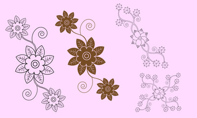Flower ornament with Leaves Coloring Page outline pattern for embroidery Bundle, Graphic Element Vector design