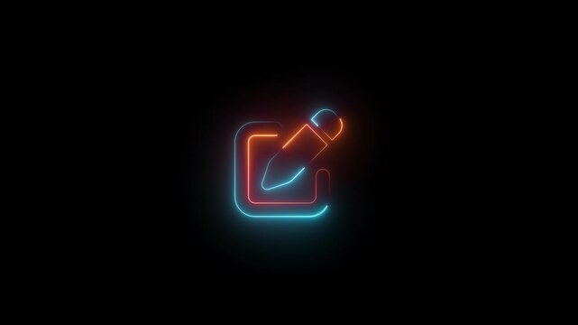Brown and cyan color glow neon pen tob square icon animation