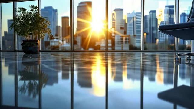Elegant and minimalist office lobby for a corporate business environment. Ideal for professional and modern office visuals.