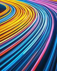 Colorful light trails create vibrant, dynamic pattern in motion