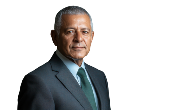 Confident senior businessman posing on transparent background