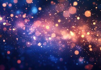 Beautiful abstract bokeh glowing particles and shimmering lights with vibrant colors on a soft blurred background for creative design projects