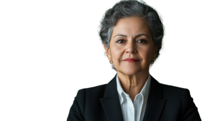 Confident senior businesswoman posing on transparent background
