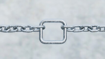 Metal chain link square connection, blurred background, security concept, website banner