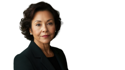 Confident senior businesswoman posing on transparent background