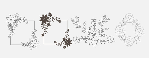 Outline floral pattern vector bundle, Floral pattern seamless embroidery white background