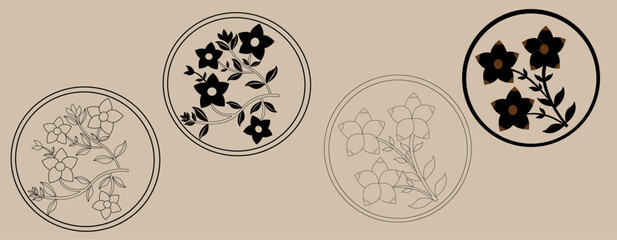 vector Flowers and plants pattern for embroidery, kids and adults flower coloring book page Bundle illustration element