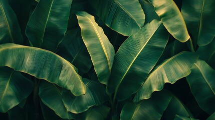 Obraz premium Close-Up of Lush Green Banana Leaves
