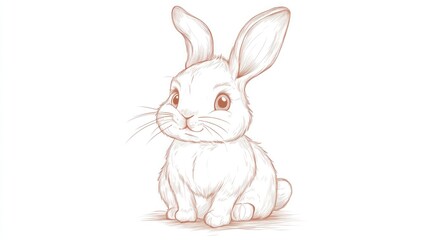 Obraz premium Adorable bunny rabbit sitting, illustration, white background, easter
