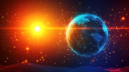 Obraz premium Global Network Connectivity Illuminated By Bright Sun