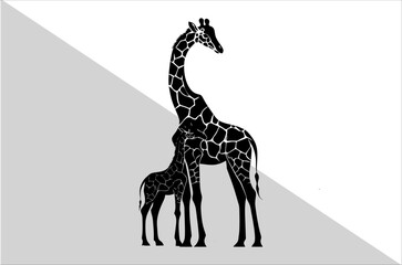 Mother and Baby Giraffe Silhouette Design.