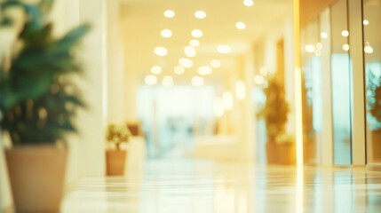 Luxury hospital corridor with soft lighting creates a tranquil healthcare environment