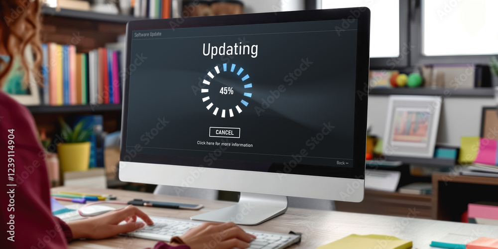 Poster software update on computer for brisk version of device software upgrade