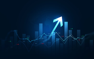 Stock market investment data and analysis finance graph. Business financial chart with moving up arrow graph.