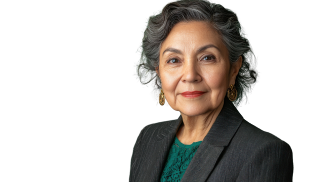 Confident senior businesswoman smiling on transparent background